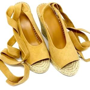 Joie Wedge Espadrille Lace-up Kael Camel Suede Size: 38